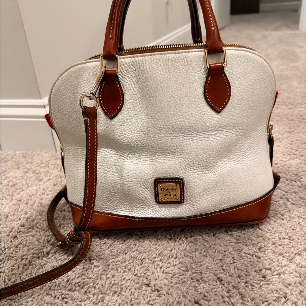 Dooney & Burke Satchel + Matching Wallet Set - Cream and Brown Leather